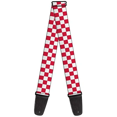 Image of Buckle Down Guitar Strap Checker Crimson White 2 Inches Wide
