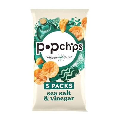 Image of popchips SEA SALT &amp; VINEGAR Multipack Crisps 5 Pack Bag Popped not fried, No artificial flavours or colours, Suitable for vegans