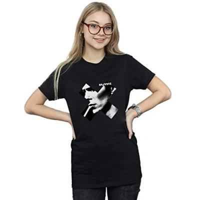 Image of David Bowie Women&#039;s Cross Smoke Boyfriend Fit T Shirt Black Large