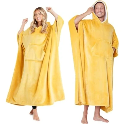 Image of Hooded Blanket with Ultra Soft Sherpa Lining Warm Cosy Oversized Thermal Throw Hoodie (Gold (Full Length))