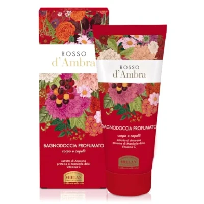 Image of Helan, Amber Red Natural Body and Hair Shampoo Bubble Bath, Scented Nourishing Shower Gel with Vitamin C Sweet Almonds, Gentle Antioxidant Cleansing Gel, Bath Foam 200 ml