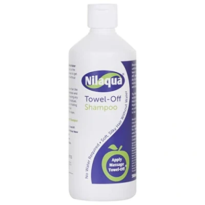 Image of Nilaqua Towel off Shampoo 500ml Single, Non Rinse with Vitamin E, No Water free hair washing, Kind and Gentle to Scalp, Triclosan Free, Paraben Latex Alcohol UK Manufactured