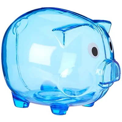 Image of eBuyGB Transparent Plastic Piggy Bank/Money Box, Blue