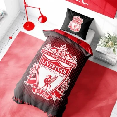 Image of Character World Liverpool Single Duvet Cover Set, Crest Design Red Reversible 2 Sided Football Bedding Official Merchandise Including Matching Pillow Cases