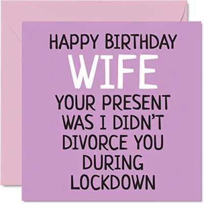 Image of Funny Birthday Cards for Wife Did Not Divorce During Lockdown Joke Happy Card from Husband Partner, Wifey Gifts, 145mm x Rude Banter Humour Greeting Gift