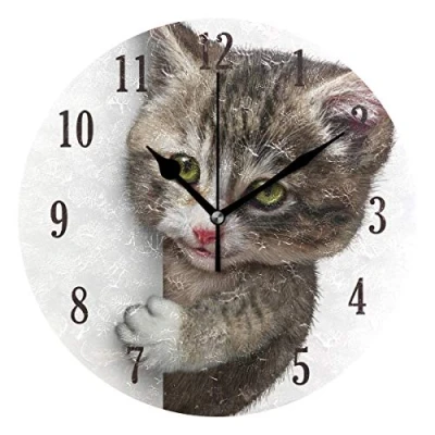 Image of Mnsruu Round Cute Cat Silent Wall Clock Decorative, Battery Operated Easy to Read for Indoor Living Room Bedroom