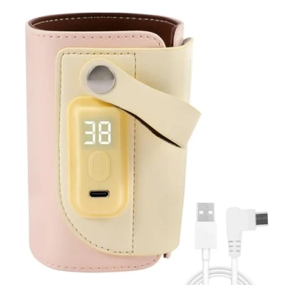 Image of MENIBBLER Baby Bottle Warmer, Portable Warmer Bag, with Temperature Control, Fast Heating Safe Traveling for Babies(Pink)