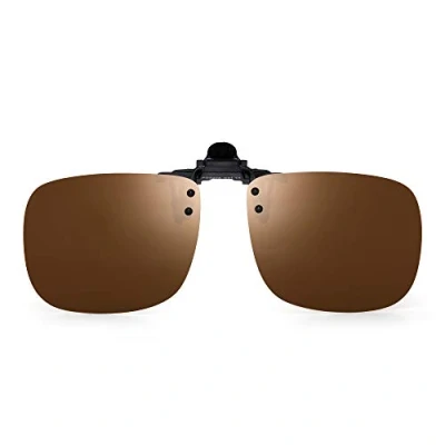 Image of JM Polarized Clip on Sunglasses Frameless Flip Up Lens for Prescription Glasses Brown