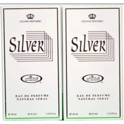 Image of SILVER 35ML BY AL REHAB *POPULAR* PERFUME/ARABIAN SPRAY PACK OF TWO