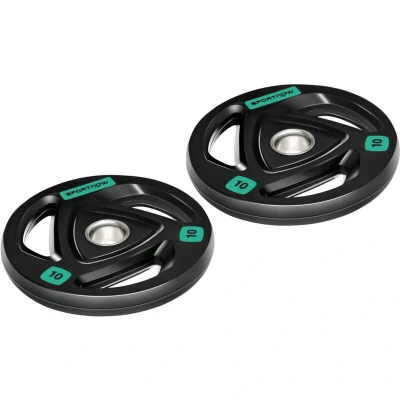 Image of SPORTNOW 2 x 10kg Weight Plates, Tri Grip Rubber Coated Barbell Weights Set w/ 2&quot; 5cm Holes, for Home, Gym, Lifting and Strength Training