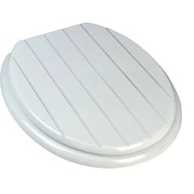 Image of 18&quot; INCH Bathroom White Tongue and Groove Wooden Toilet SEAT (White)