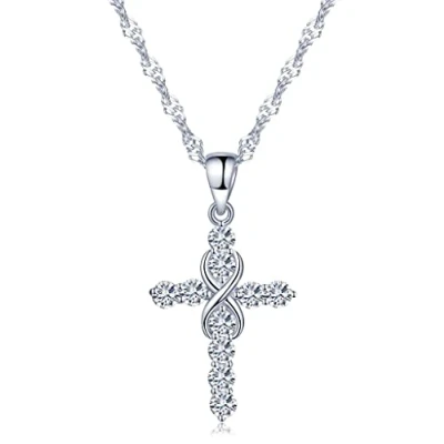 Image of Infinite U Women&#039;s Girl&#039;s Necklace, Classic Cross Infinity Symbol Pendant, 925 Sterling Silver Necklace inlaid with zircon, Christmas birthday gift