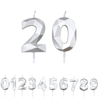 Image of FUZVOL Birthday Candles, Number 20 Candle, Silver Candle for Cake, Happy Cake Candles Topper Decorations