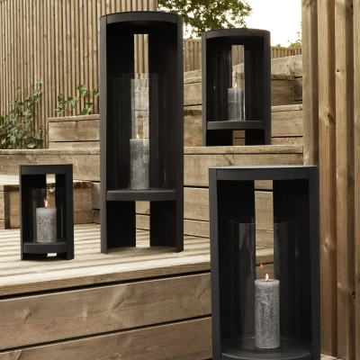 Image of AYTM lantern Ora, black, height 58.4 cm, glass, aluminium