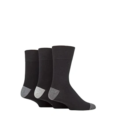 Image of Mens 3 Pair Gentle Grip Cotton Argyle Patterned and Striped Socks Contrast Heel Toe Black 6 11