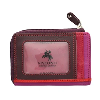 Image of VISCONTI Leather Rainbow Collection PHI Slimline Credit Card Purse RB110 Plum Multi