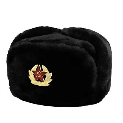 Image of FLAVES FASHION Mens Ushanka Cossack Russian Fake Fur Trapper Ski Hat Winter Warm Black (Black)