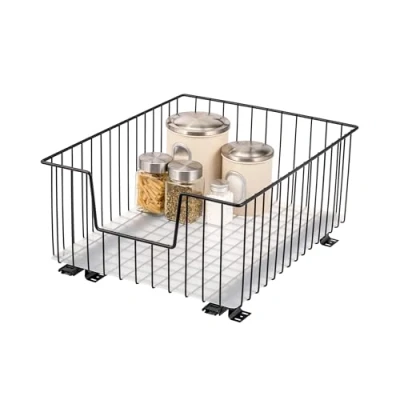 Image of bremermann Cupboard Basket Drawer 40 cm Width, Floor Telescopic with Shelf, Kitchen (black)
