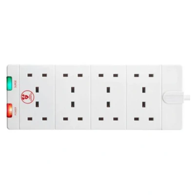 Image of Masterplug Eight Socket Surge Protected Extension Lead, 2 Metres, 27 x 10 cm, White