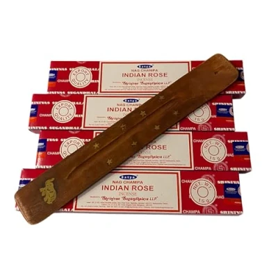 Image of VIE Satya Incense Sticks, 4 Packs x 15g, with Holder, Indian Rose