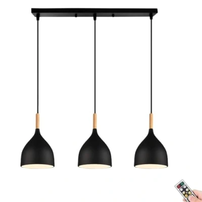 Image of Black Minimalist Battery Operated Hanging Light with Remote &amp; Bulb，Non Hardwired Pendant Lighting for Kitchen Island, Wireless Chandelier Living Dining Room Bedside Study Sofa TV
