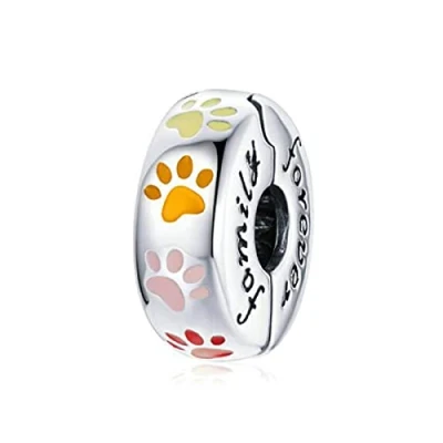 Image of MEETCCY Clip Spacer Charm 925 Sterling Silver Blue White Crystal Lock Stopper Bead for Bracelet,Compatible with European Bracelet Beads (1850 1PC)