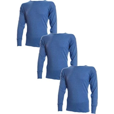 Image of 3 Pairs Mens Undercover Brushed Thermal Long Sleeve Vests Blue Medium
