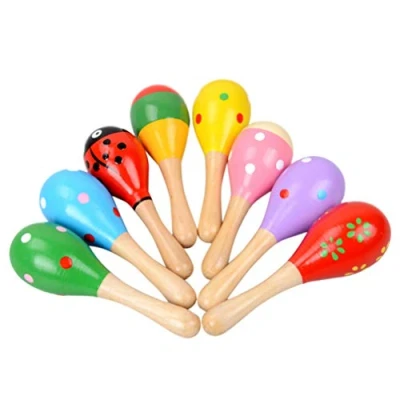 Image of Toyvian Wooden Maracas Sand Hammer Baby Music Rattles Shaker Early Education Instrument Toy for Babies Kids Children(Random Color Pattern) 5pcs