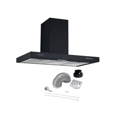 Image of Cookology TSH901BK/A 90cm Kitchen Chimney cooker hood extractor fan in black with Ducting Kit