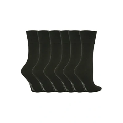 Image of 6 Pairs Ladies Gentle Grip No Elastic Socks 4 8 uk, 37 42 eur (GG67 Black)