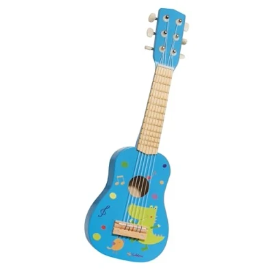 Image of Eichhorn 100003480 Musik Holzgitarre Tunable Wooden Guitar with six Strings, Cute Animal Motif, 54 cm Long, from 3 Years, Blue