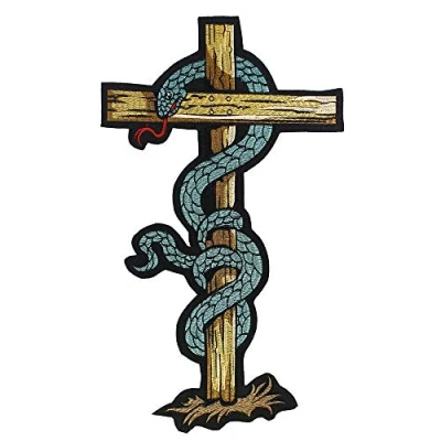 Image of EMDOMO Large Cross Snake Patches Embroidery Iron on Jacket Back Stickers Applique 1 piece