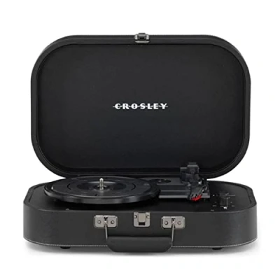Image of Crosley Discovery Portable Turntable Bluetooth Record Player, 3 Speed Suitcase Vinyl Home Turntables for Records, Built in Stereo Speakers &amp; Receiver, AUX Input, Black