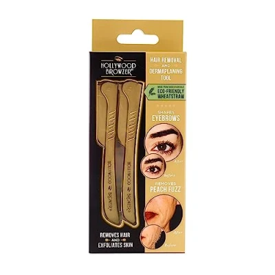 Image of Hollywood Browzer Dermaplaning Razor Tool for Face Eyebrow Shaping Removing Unwanted Hair and Peach Fuzz Exfoliating Women Facial Remover (Duo Gold)