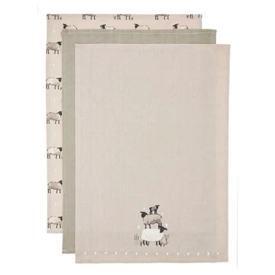 Image of Cooksmart British Designed Pack of 3 Tea Towels Luxury for Kitchen Modern Towel Set