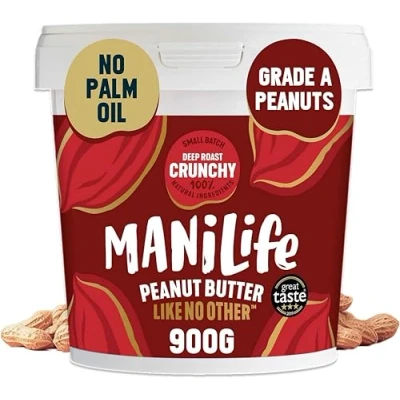 Image of ManiLife Deep Roast Crunchy Peanut Butter, 900g Tub Rich and Intense Vegan Butter Made from Single Origin Grade A Argentine Peanuts No Palm Oil, Added Sugar, GMOs