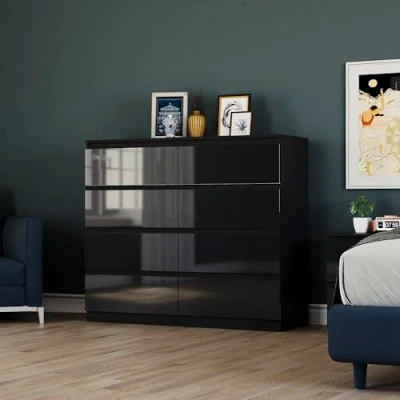 Image of Vida Designs 8 Drawer Chest for Clothes Closet Organizers and Storage Cabinet Hallway, Entryway, Bedroom Living Room (Black, High Gloss)
