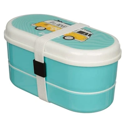 Image of Puckator Volkswagen VW T1 Camper Bus Surf Adventure Bento Lunch Box for Adults and Kids with Compartments Fork &amp; Spoon Snack Food Containers Lids Stackable Pots