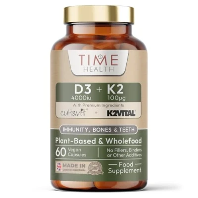 Image of Vitamin D3 + K2 4000IU 100UG Whole Food &amp; Plant Derived CULTAVIT® (Cholecalciferol) K2VITAL® MK 7 UK Made Supplement Zero Additives (60 Capsule Bottle)