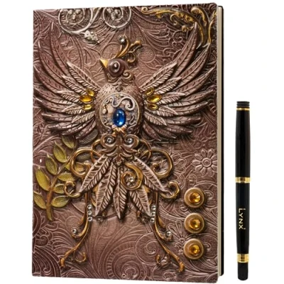 Image of DND Notebook / Journal, Unique 200 Page Book with 3D Pink Phoenix Embossed Faux Leather Cover Pen Ideal for Dungeons &amp; Dragons D&amp;D. Great RPG Accessories Gift DM&#039;s Players, Men or Women