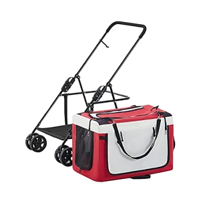 Image of Lightweight Dog Stroller for Small Dogs Foldable, Breathable Pram Pushchair 2 Cats &amp; Portable Pet Carrier