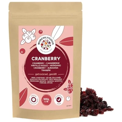 Image of Dried Cranberries 500g 1.1 lb by Munchilycious, Cranberry Fruit Snack, Sweetened with Apple Juice, Perfect Topping for Muesli, Cereal, Breakfast Porridge or Smoothie