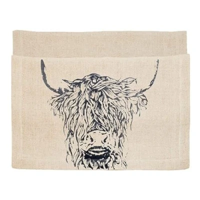 Image of The Just Slate Company Highland Cow Linen Table Runner