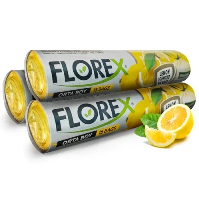 Image of Lemon Scented Plastic Bin Bags 3 Rolls, 55 x 60cm, Liners with Drawstring, 30 40 Liter Counts 45 for, Office, Kitchen, Trash
