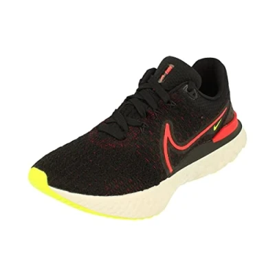 Image of NIKE React Infinity Run Flyknit 3 Men Running Trainers Sneakers Shoes DH5392 (Black/Siren RED Team Volt 007) (UK_Footwear_Size_System, Adult, Men, Numeric, Medium, Numeric_9_Point_5)