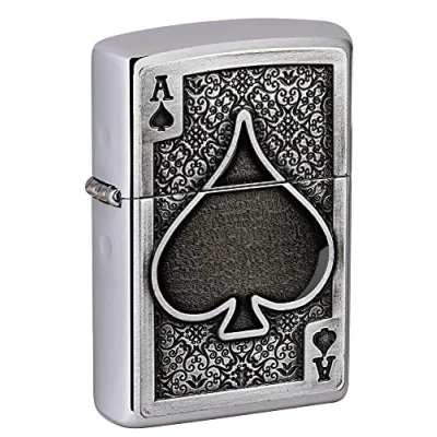 Image of Zippo Ace of Spades Emblem Brushed Chrome Pocket Lighter