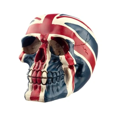 Image of Puckator Gruesome Union Flag Skull Decoration Home Desk Ornament Plastic Gothic Accessories Mini Skulls Human Skeleton Head Goth Gifts For Men Jack