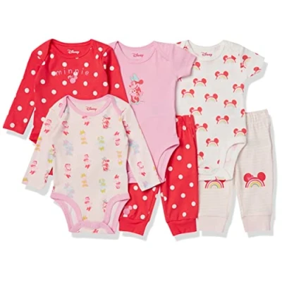 Image of Amazon Essentials Disney Marvel Star Wars Unisex Babies&#039; 6 Piece Outfit Set, Pack of 6, Minnie Rainbow Chaser, 24 Months