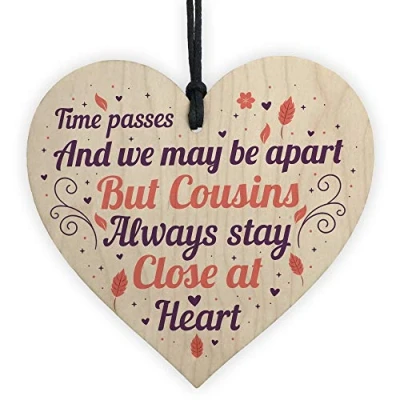Image of RED OCEAN Cousin Friendship Gifts Wooden Heart Birthday Christmas Card Gift Keepsake Family Plaque