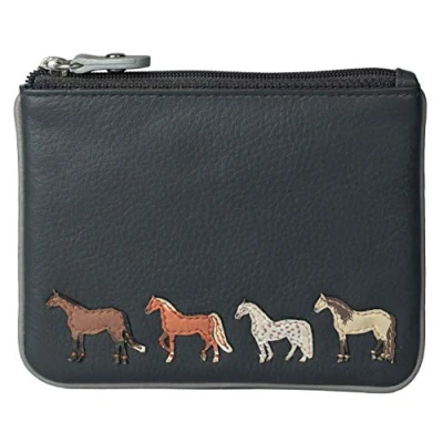 Image of Premium Leather Horse Coin Purse by Mala with Gift dustbag (Grey)